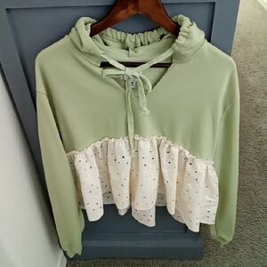 Beautiful Boutique Sage Green And Cream Hoodie